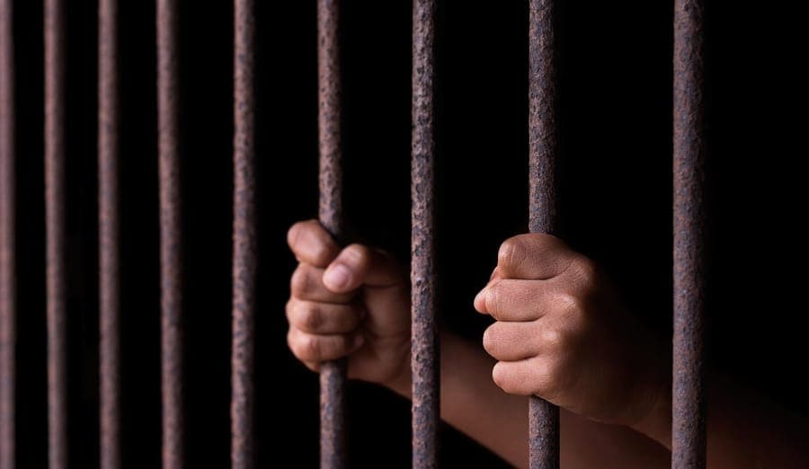 Hands gripping the bars of a cell