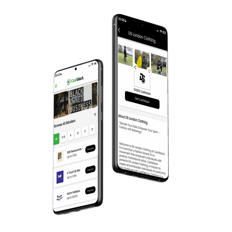 The retailer directory and a store page in the app