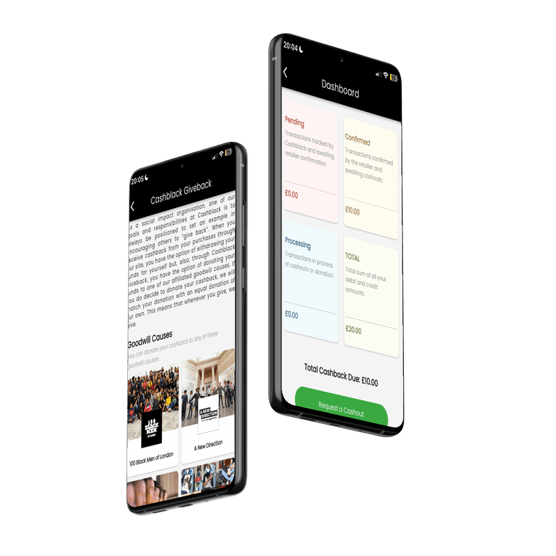 Cashblack Giveback causes and the wallet dashboard