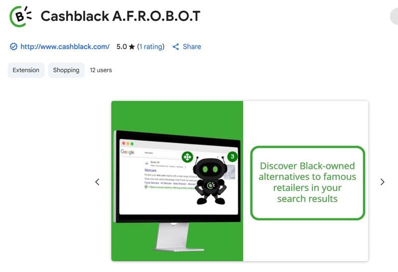 The Cashblack A.F.R.O.B.O.T listing on the Chrome Web Store